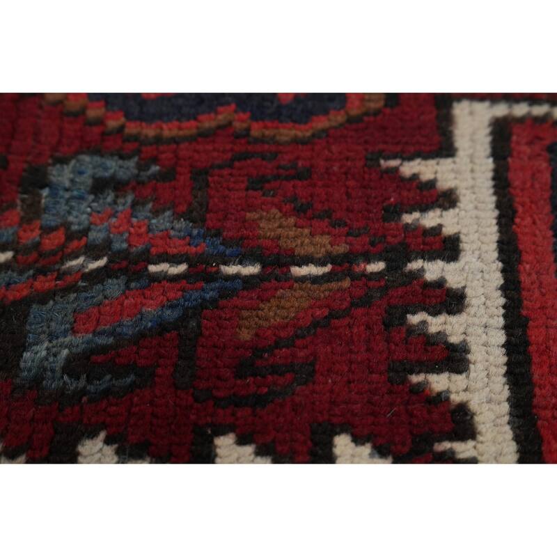 Heriz Persian Vintage Area Rug Hand-Knotted Red Wool Carpet - 7'4" x 10'9"