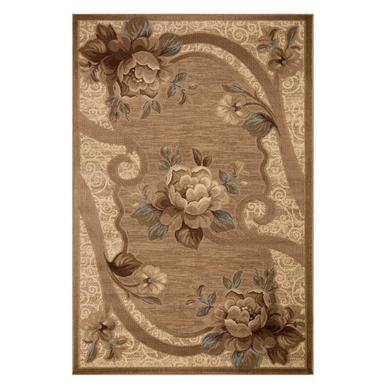 Superior Traditional Floral Border Power-Loomed Indoor Area Rug