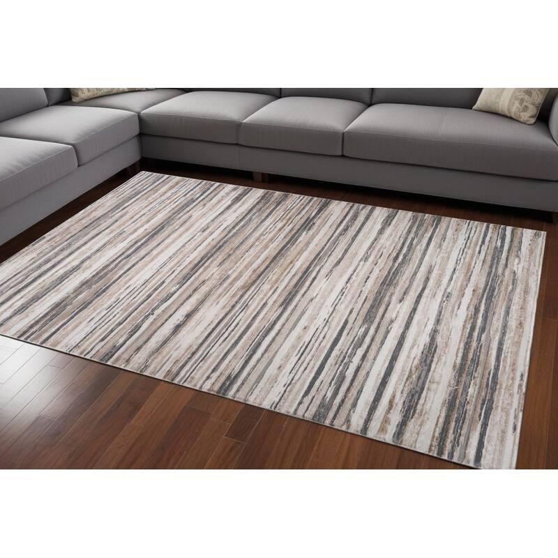 Bigi Distressed Abstract Stain Resistant Woven Durable Area Rug By HomeRoots - 8' X 11' - Cream/Onyx - Rectangle
