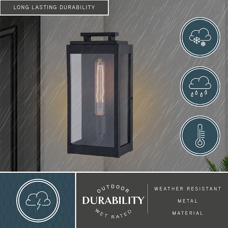 Hampton Black Indoor Outdoor Wall Lantern Light Fixture with Clear Glass