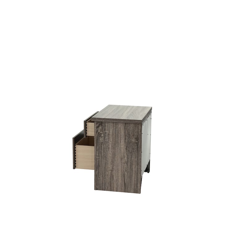 24" Gray Oak Nightstand, 2-Drawer Wooden End Table for Bedroom, Modern Storage Solution