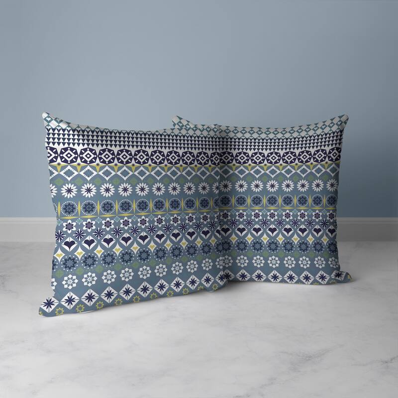 Shape Synergy Faux Suede Reversible Throw Pillow Blue and Yellow