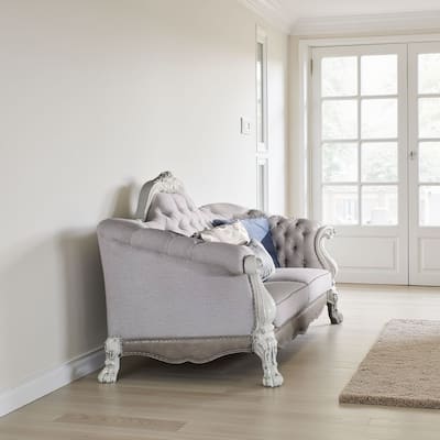 Ally Sofa, 7 Throw Pillows, Classical Bone White Faux Leather, 96 Inch