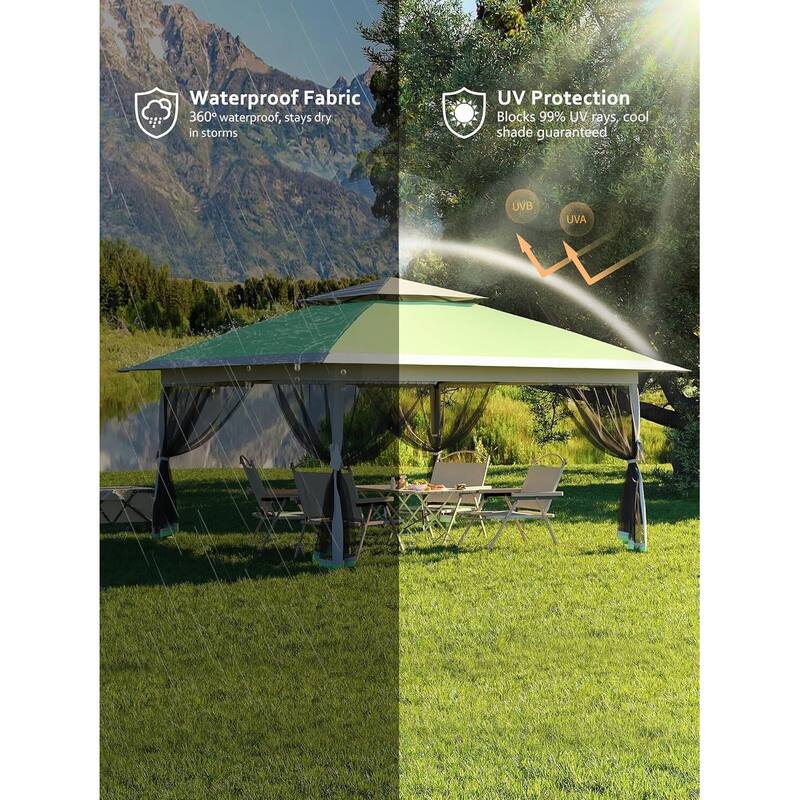 13x13 Outdoor Pop up Gazebo, with Mosquito Netting - 13*13Ft
