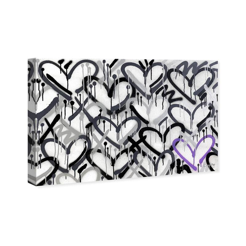 Wynwood Studio Abstract Corey Paige - Hearts Grays with Purple Accent Black and Modern & Contemporary Wall Art Canvas Print
