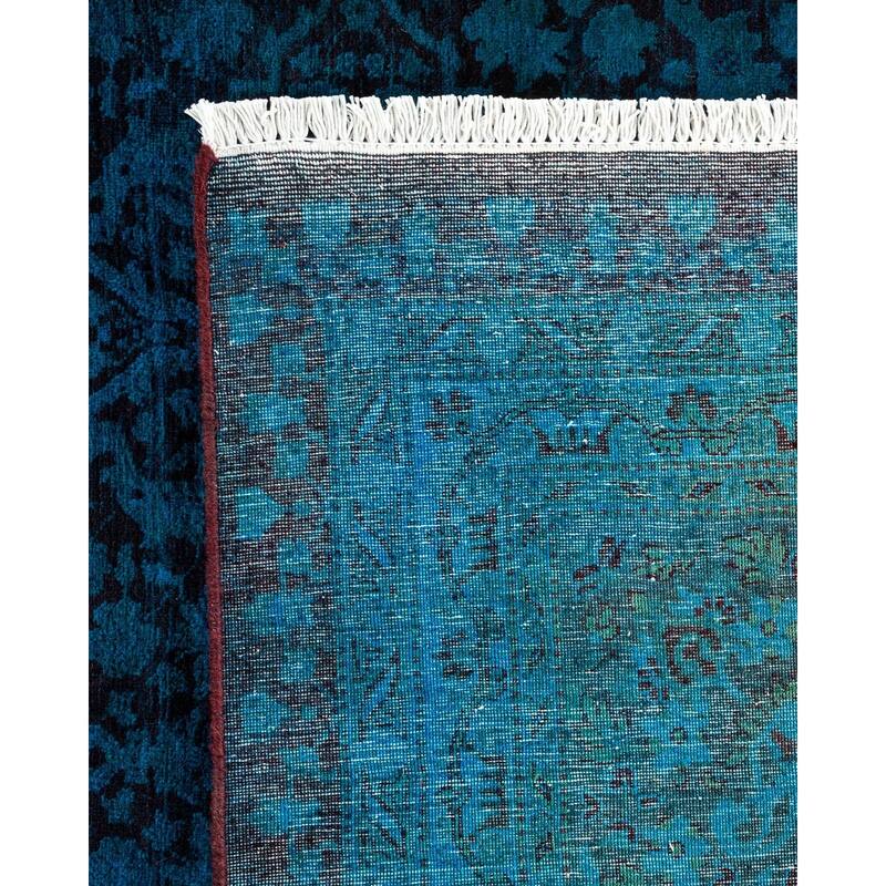 Overton Hand Knotted Wool Vintage Inspired Modern Contemporary Overdyed Blue Area Rug - 10' 2" x 14' 4"