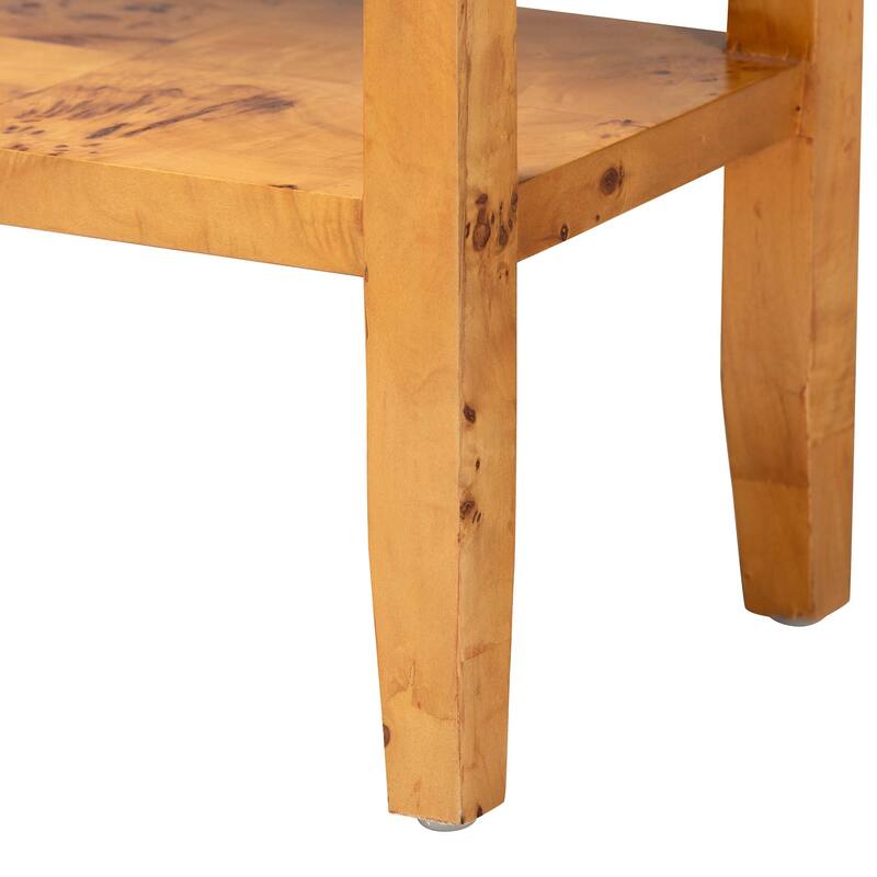 Ghina Modern and Contemporary Natural Light Mappa Real Burl Wood 2-Drawer Console Table