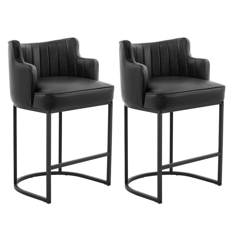 2-Piece Bar Stools with PU Ring Back & Cushioned Seat