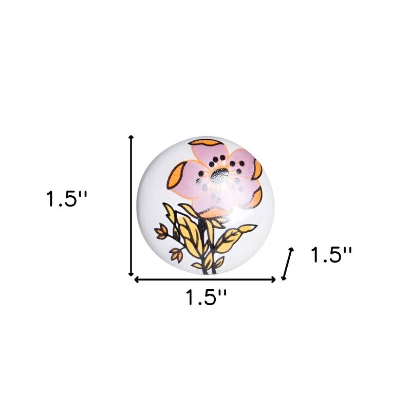 Set of 12 Pink White Floral Ceramic Drawer Knobs Hand-Painted Round Cabinet Pulls for Living Room Decor - 1.5” x 1.5” x 1.5”
