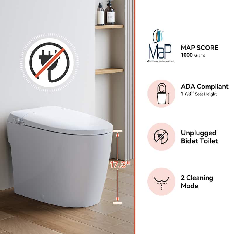 HOROW Non Electric Elongated Bidet Toilet White with ADA Height Foot Flush and 1000g Map Flush - N/A