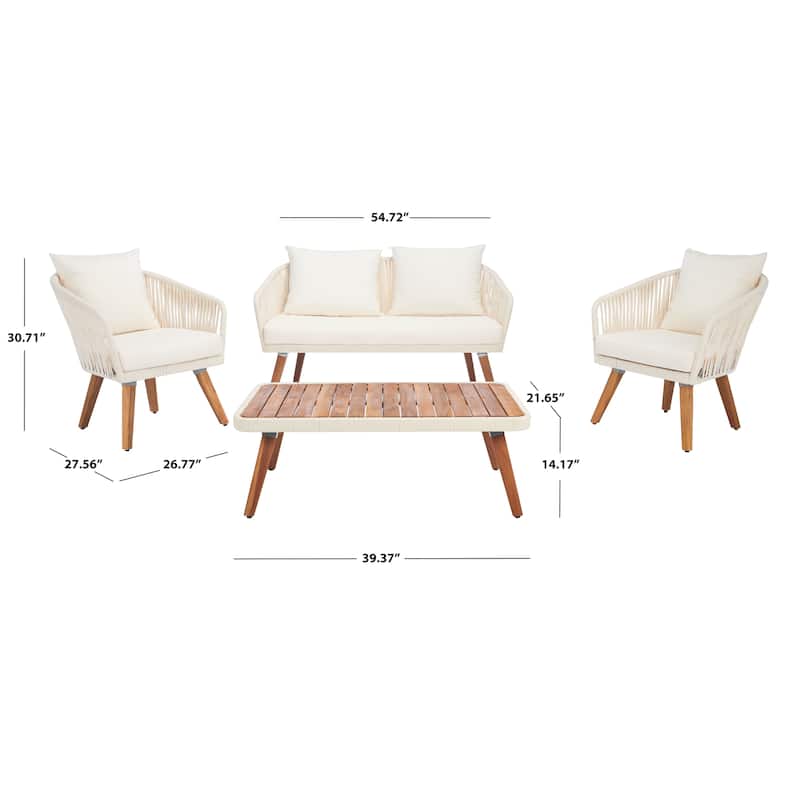 SAFAVIEH Outdoor Amelie 4 Piece Coastal Patio Chat Set - 55W x 31D x 28H