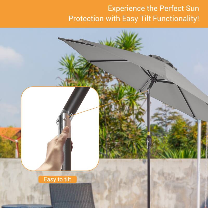 LIVOOSUN 9Ft Large Round Outdoor Patio Market Umbrella with Crank and 8 Ribs, Gray