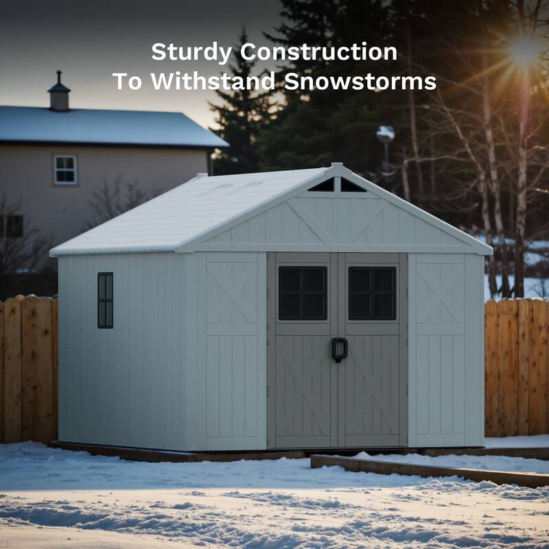 Patiowell 10 x 10 FT Resin Outdoor Storage Shed With Floor ,Weather Resistant, Organization for Home/Backyard/Garden, Off White
