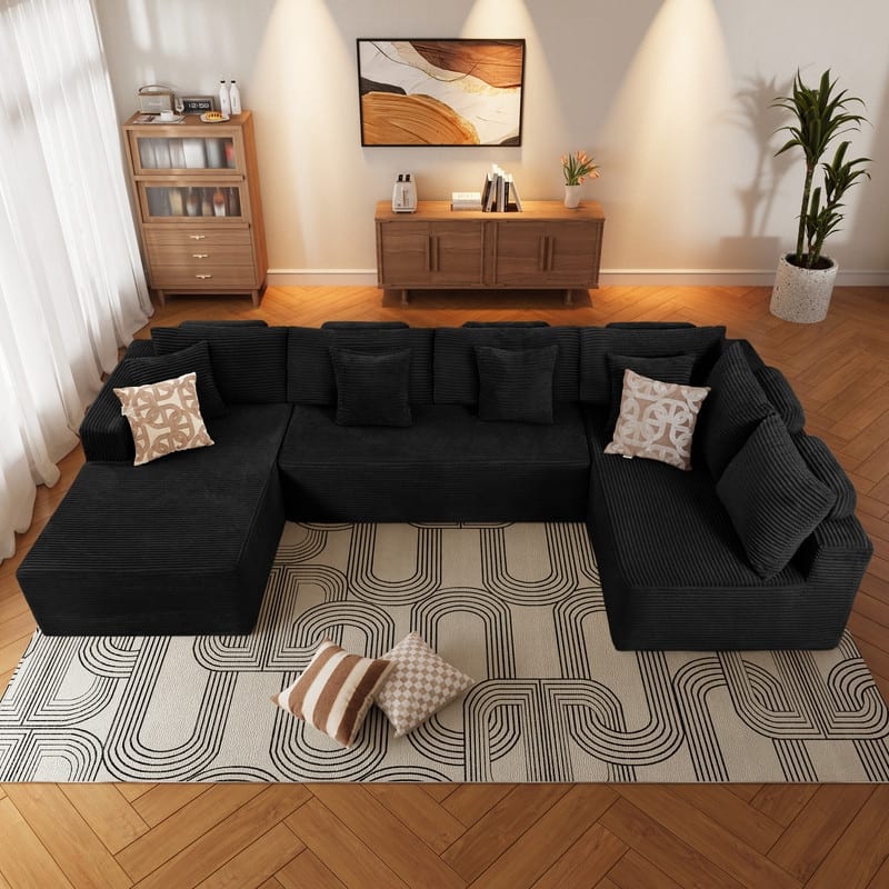 WINSOON 135"x69" Plush Modular Sectional Sofa with Pillows - Black