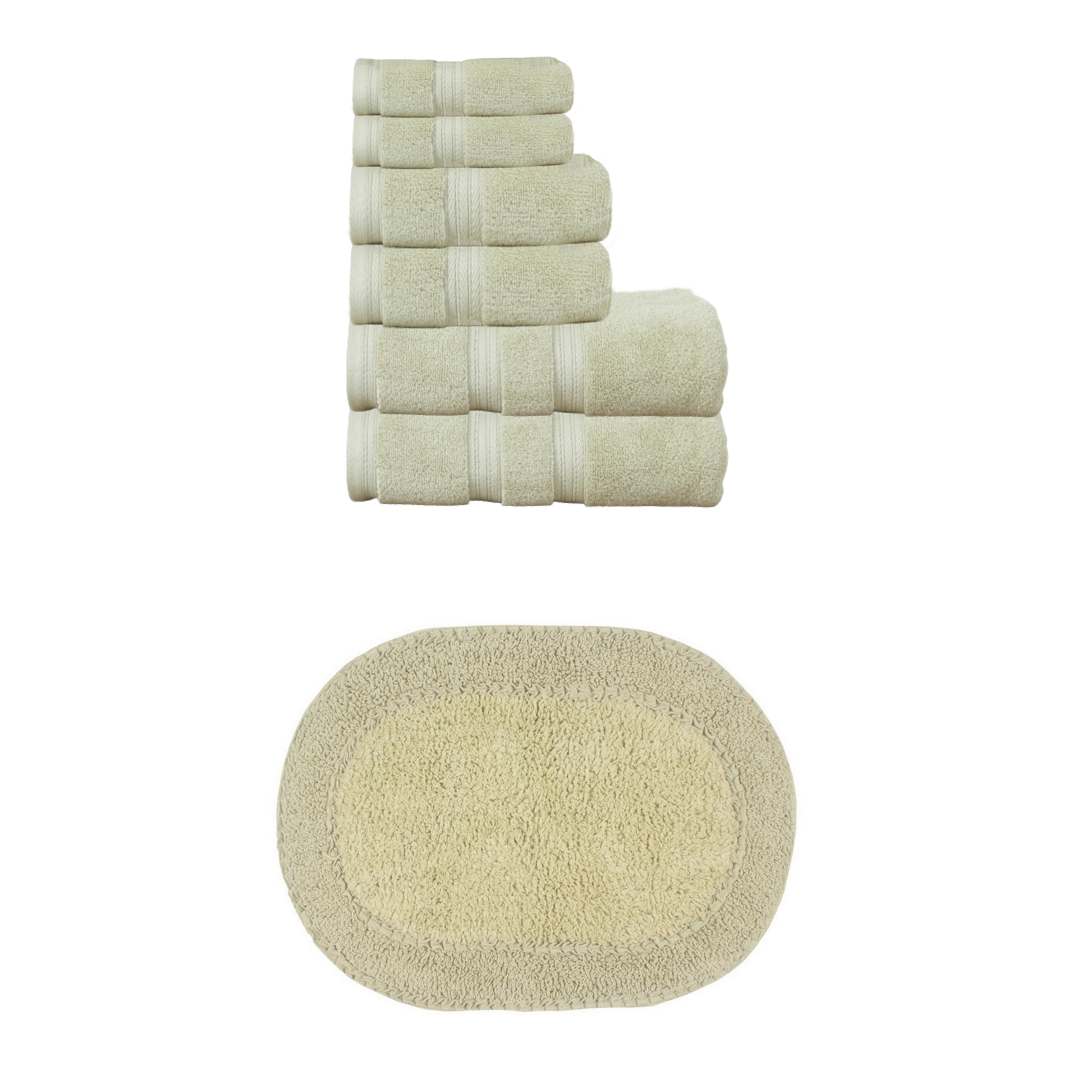Home Weavers Double Ruffle Collection 100% Soft Cotton 6 Pc Towel Set & 1 Pc 17x24" Bath Rug, Machine Washable (Set of 7)