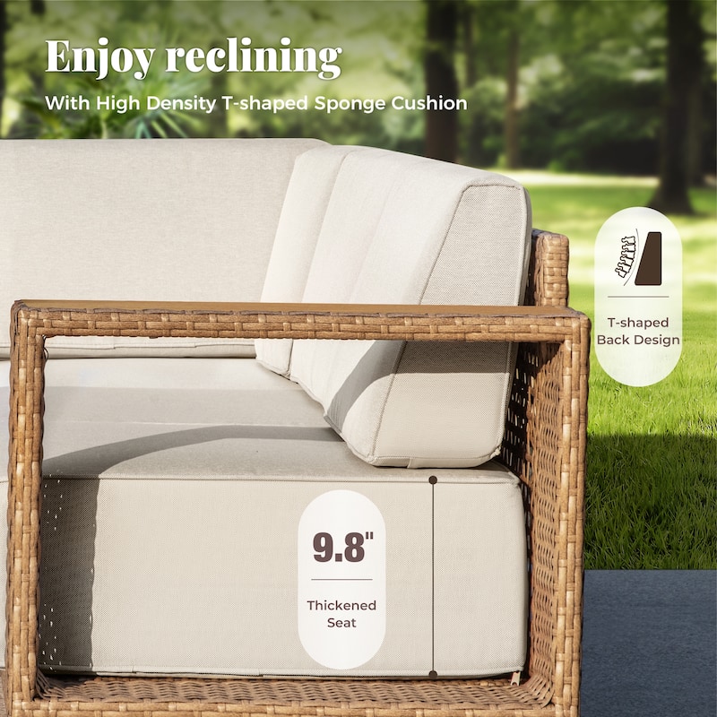 MAISON ARTS 6-Piece Modular Arc Rattan Sofa Set - Wide Armrests & Thick Cushions | Durable PE Wicker & Wood-Plastic.