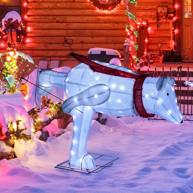 Costway 4.5 ft Christmas Skiing Polar Bear with 80 LED Lights Ground - White + Red - See Details