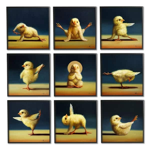slide 2 of 19, Stupell Yoga Chicks Funny Farm Animals Tranquil Stretching Birds 9pc Multi Piece Framed Wall Art Set - Multi-Color