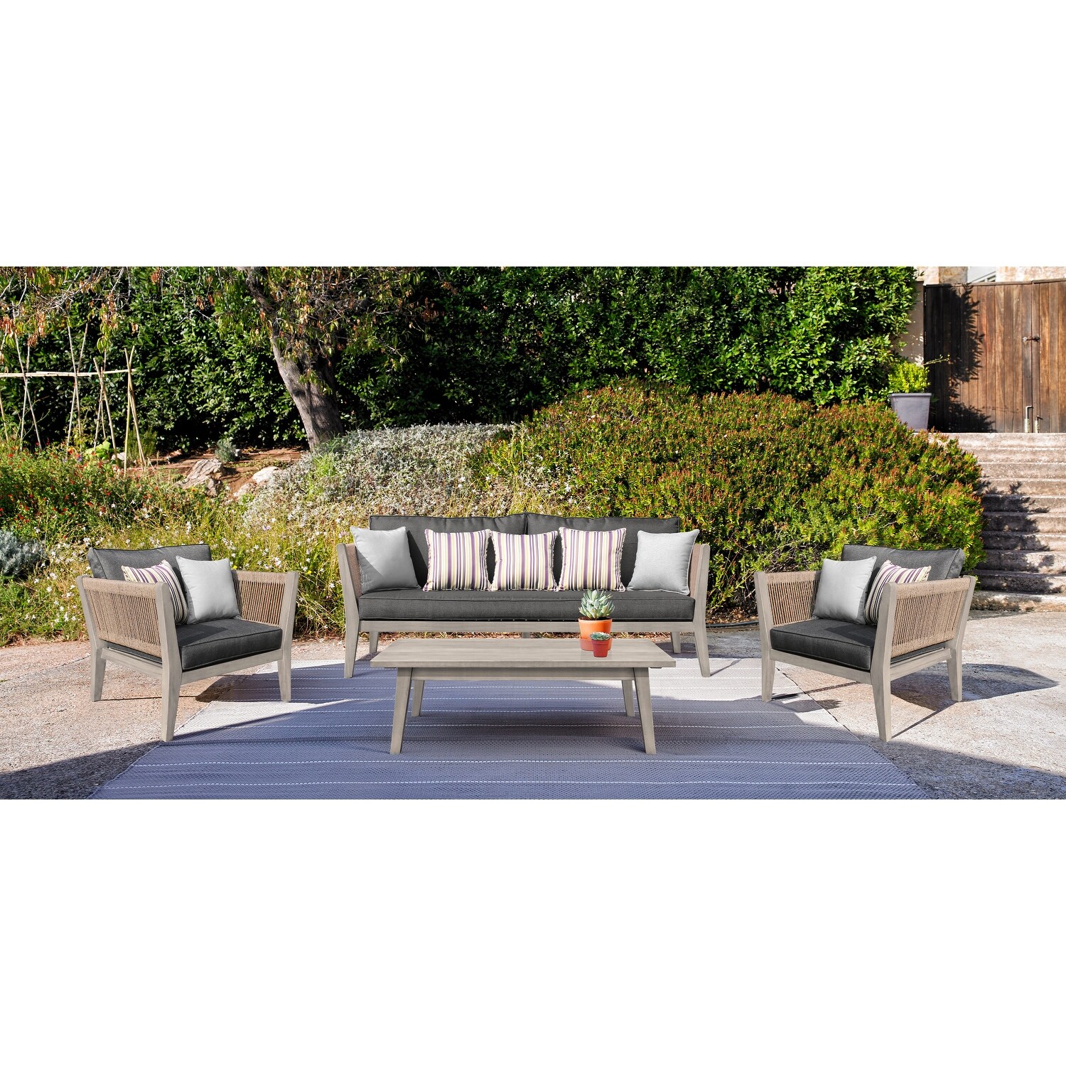 Condesa 4 Piece Outdoor Patio Furniture Set in Acacia Wood