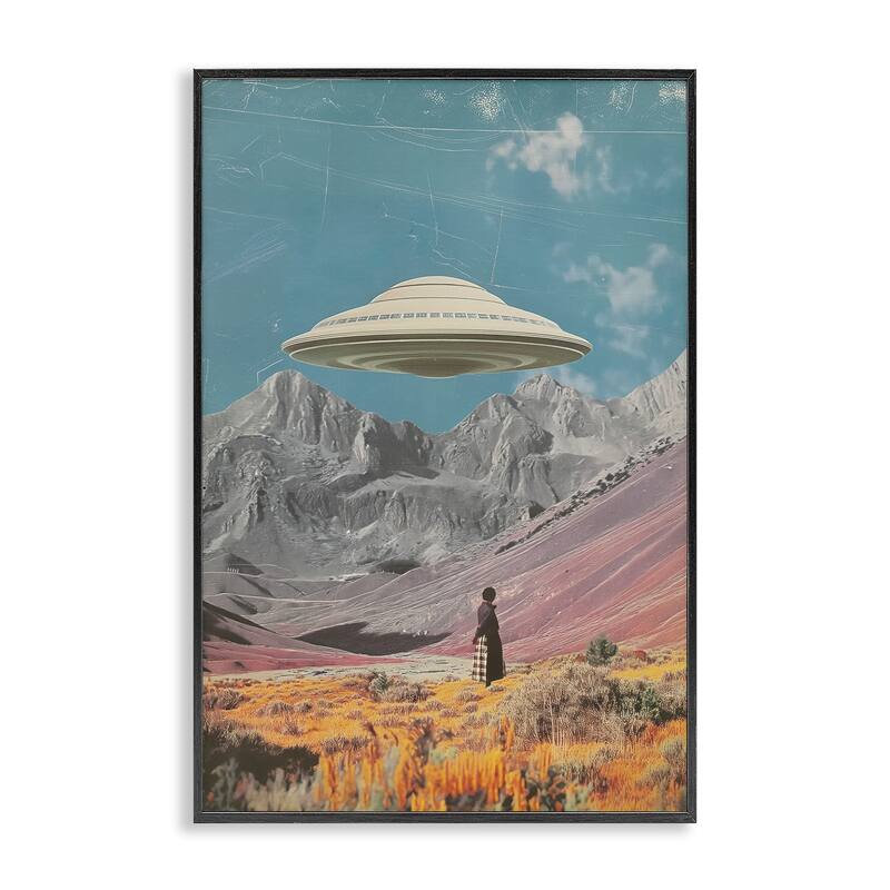 Stupell UFO over Mountain Valley Framed Giclee Art Design By Wumples - 12 x 18 - Black