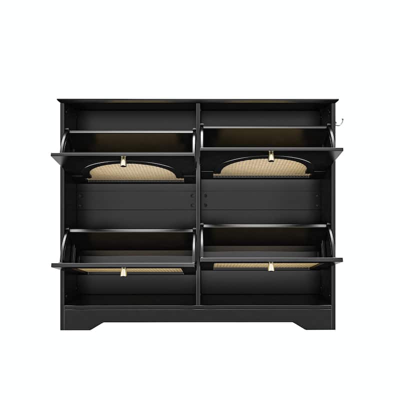 Mid-Century Narrow Design Tipping Bucket Shoe Cabinet with 4 Flip Drawers