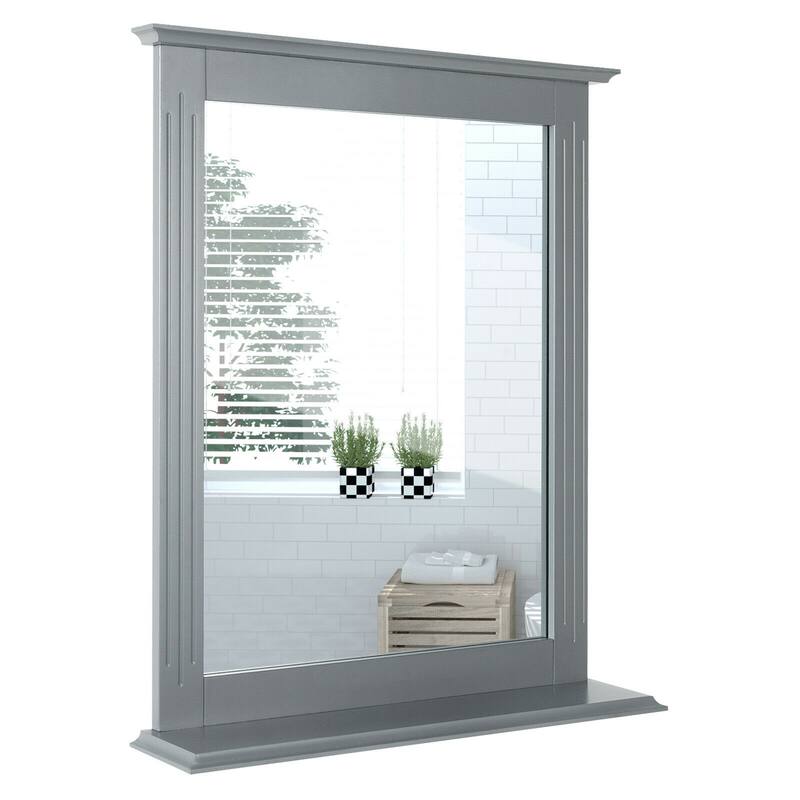 Gymax Bathroom Wall-Mounted Mirror W/Shelf Vanity Makeup Mirror - Gray