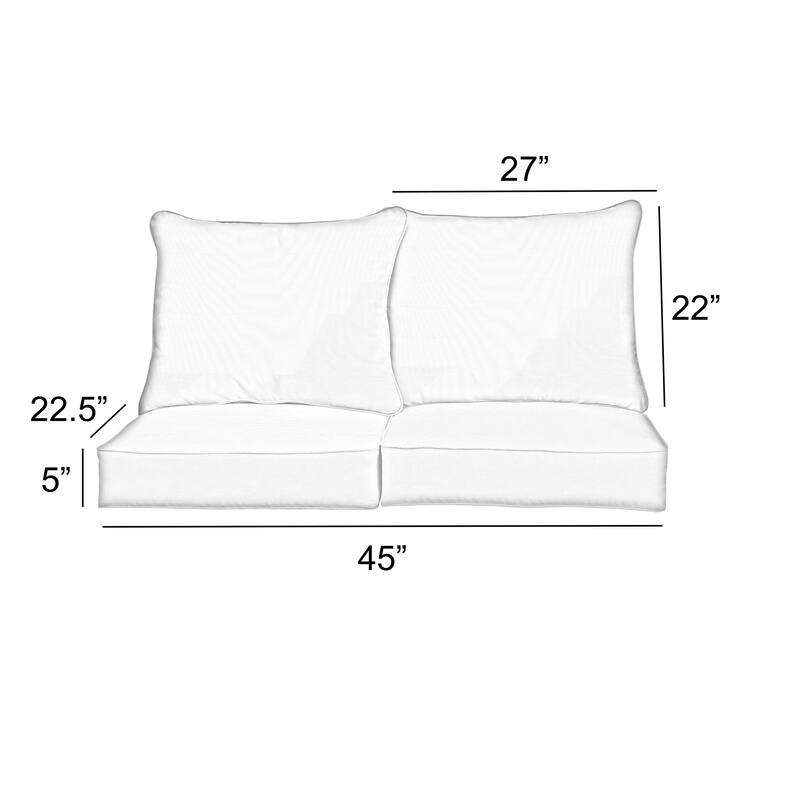 Sorra Home Pensacola Multi Outdoor/Indoor Deep Seating Loveseat Pillow and Cushion Set 22.5in x 22.5in x 5in