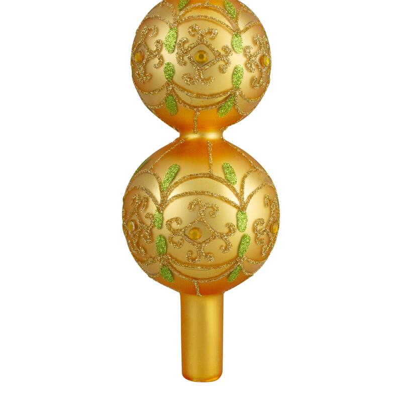 14.75" Gold Glitter Glass Finial Christmas Tree Topper - 14.75