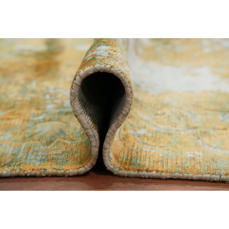 Hand Knotted Oriental Viscose Silk Carpet Modern All-Over Oranges & Rust Abstract Area Rug - 6' 4'' X 4' 6''