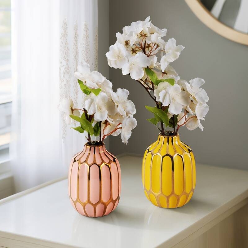 Sagebrook Home Elegant Ceramic Vase - 4" x 4" x 5" - Pink