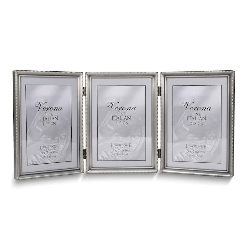 Curata Pewter Portrait Hinged Brushed and Beaded 5x7 Triple Photo Frame