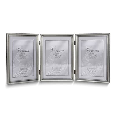 Curata Pewter Portrait Hinged Brushed and Beaded 5x7 Triple Photo Frame