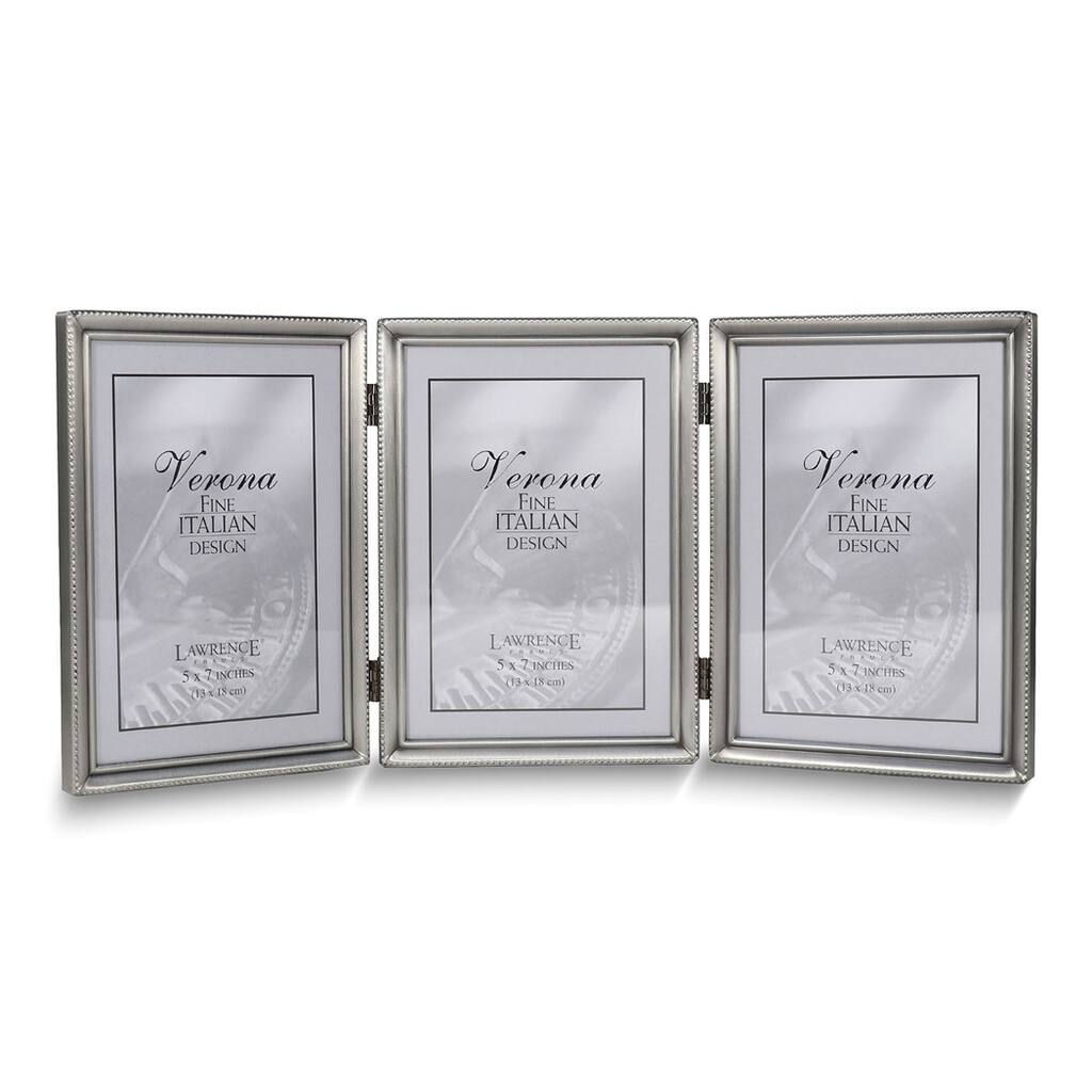 Curata Pewter Portrait Hinged Brushed and Beaded 5x7 Triple Photo Frame