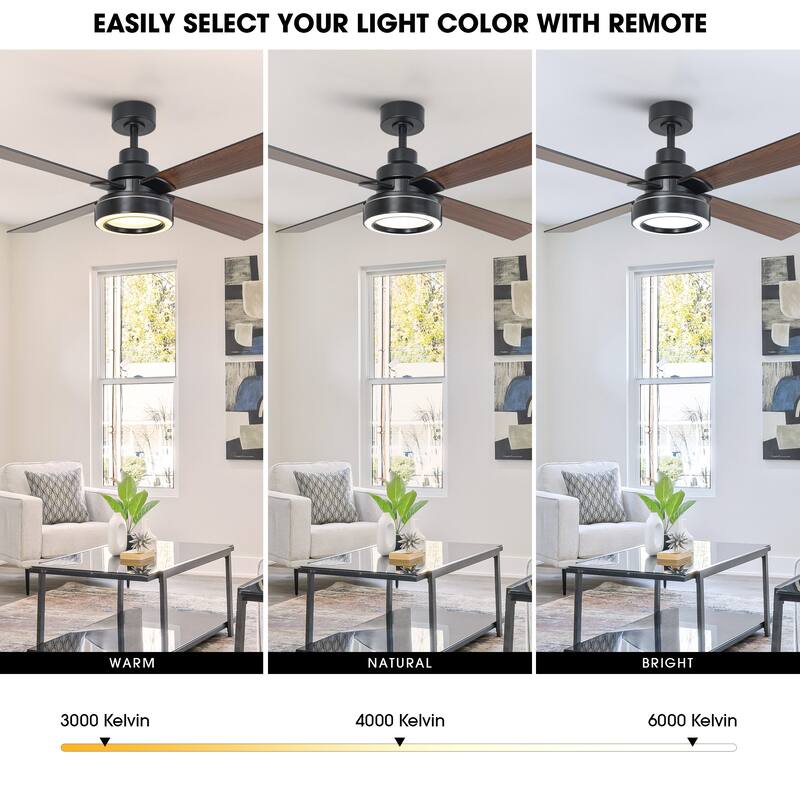 52" Modern Brushed Nickel Bedroom Ceiling Fan with Light and Remote Control
