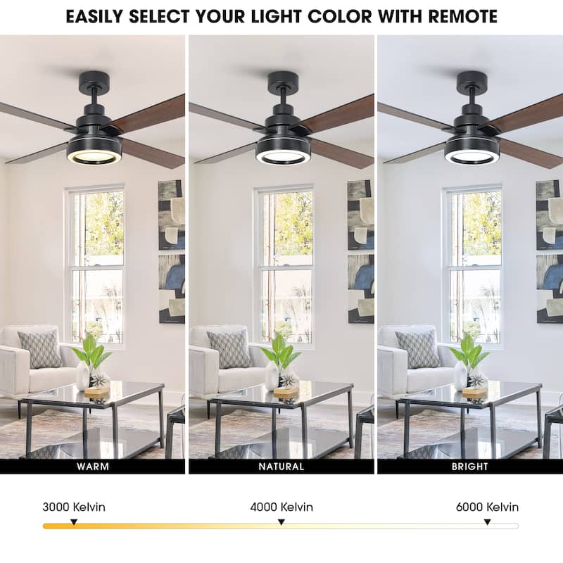 Vaczon 52" Nickel/ Black Modern 3CCT Indoor Ceiling Fan with Light and Remote