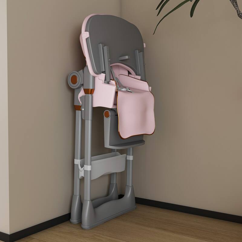 Adjustable High Chair for Babies Aged 0-6 Years with Safety Belt and Lockable Wheels