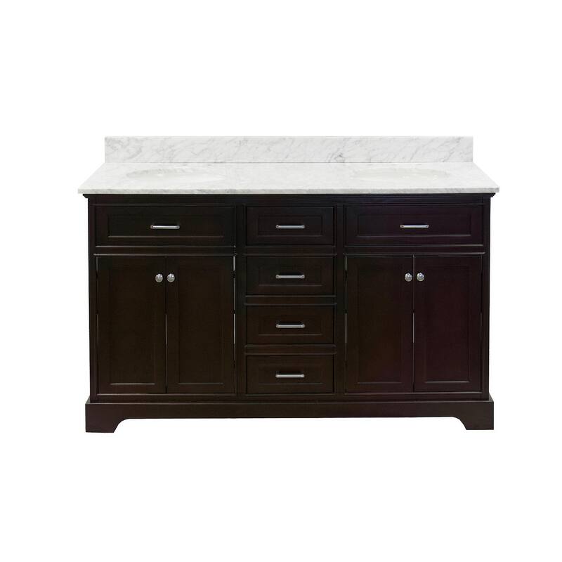 KitchenBathCollection Aria 60" Double Bathroom Vanity with Carrara Marble Top