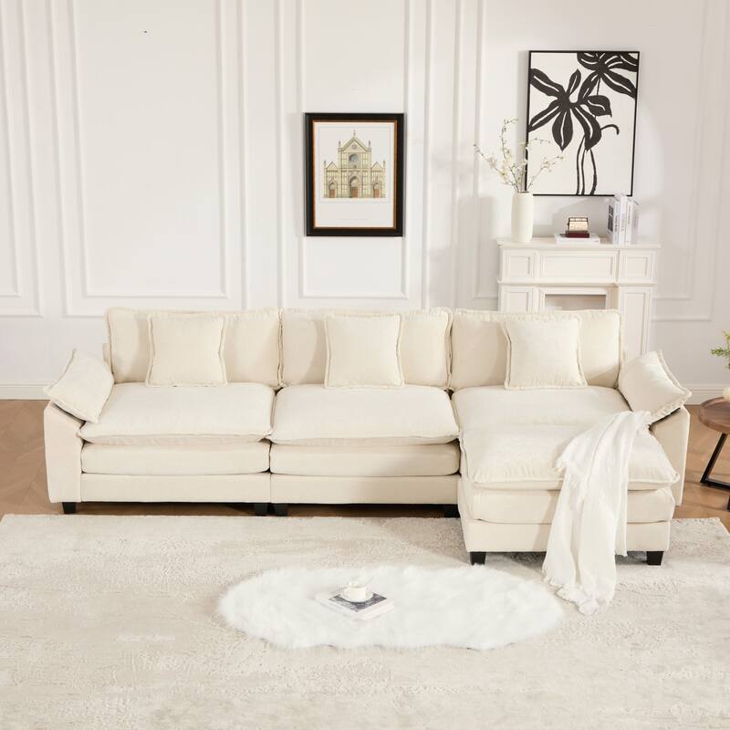 Roomfitters 3-Seater Cloud Sofa, Modern Chenille Upholstered Sectional Couch with Wide Armrests and Deep Cushions