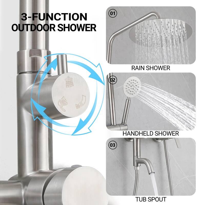 47"H 3-Function 304 Stainless Steel Wall-Mounted Outdoor Shower with Footwash