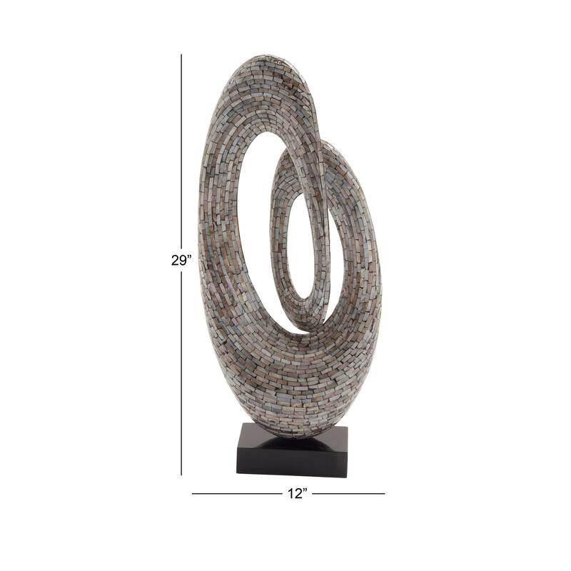 Mother of Pearl Shell Abstract Swirl Decorative Sculpture with Black Base - Gray or White - Roche River Decor