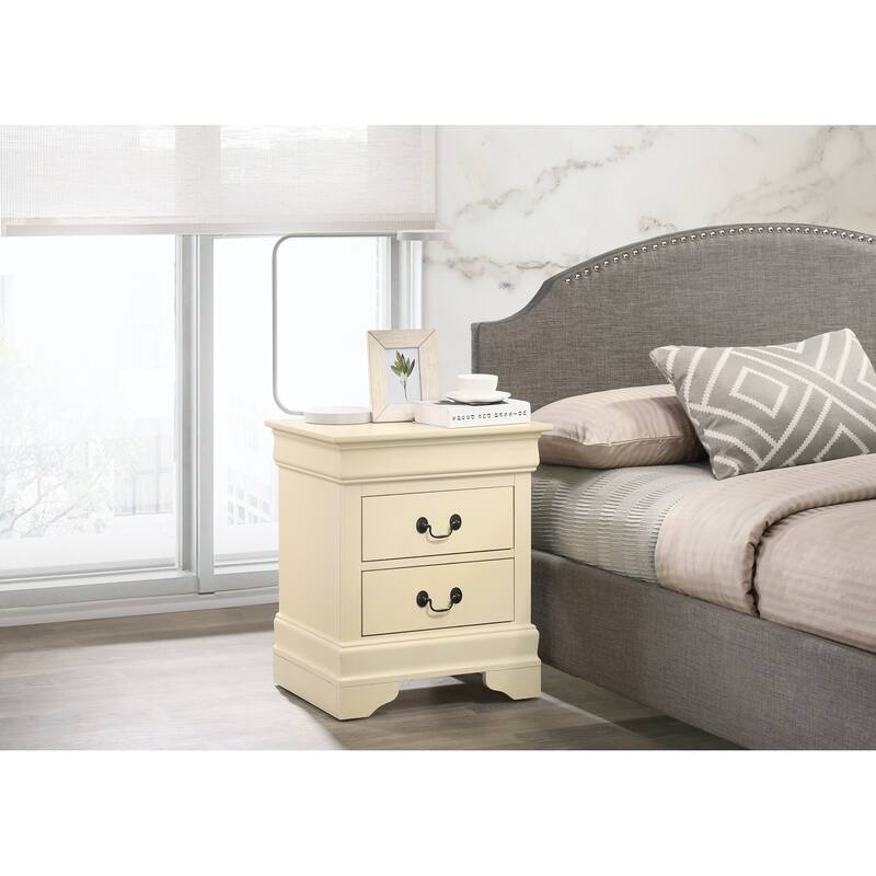 2 Drawer Beige Nightstand, 24 Inch Classic Bedside Table with Real Wood Veneers and English Dovetail Drawers