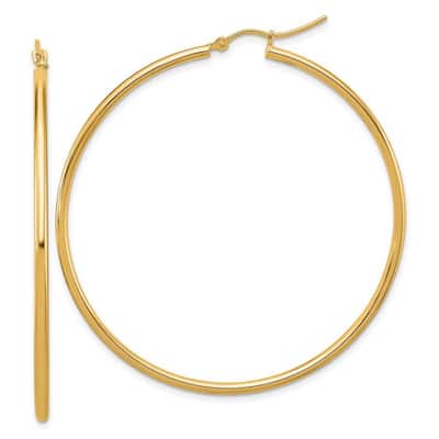 Curata 10k Yellow, White or Rose Gold 2mm Solid Polished Hoop Earrings