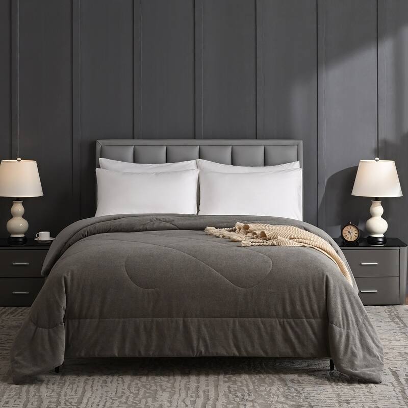 Reversible All Season Comforter, Synthetic Sherpa Winter Side, Smooth Cooling Summer Side