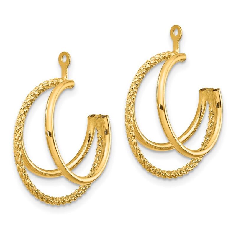 Curata 14k Yellow Gold Textured Twisted Triple Hoop Earring Jackets 19x8mm