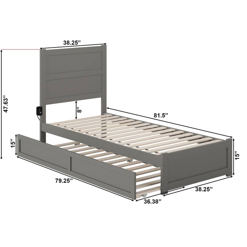 NoHo Twin Extra Long Bed with Footboard and Twin Extra Long Trundle in Grey