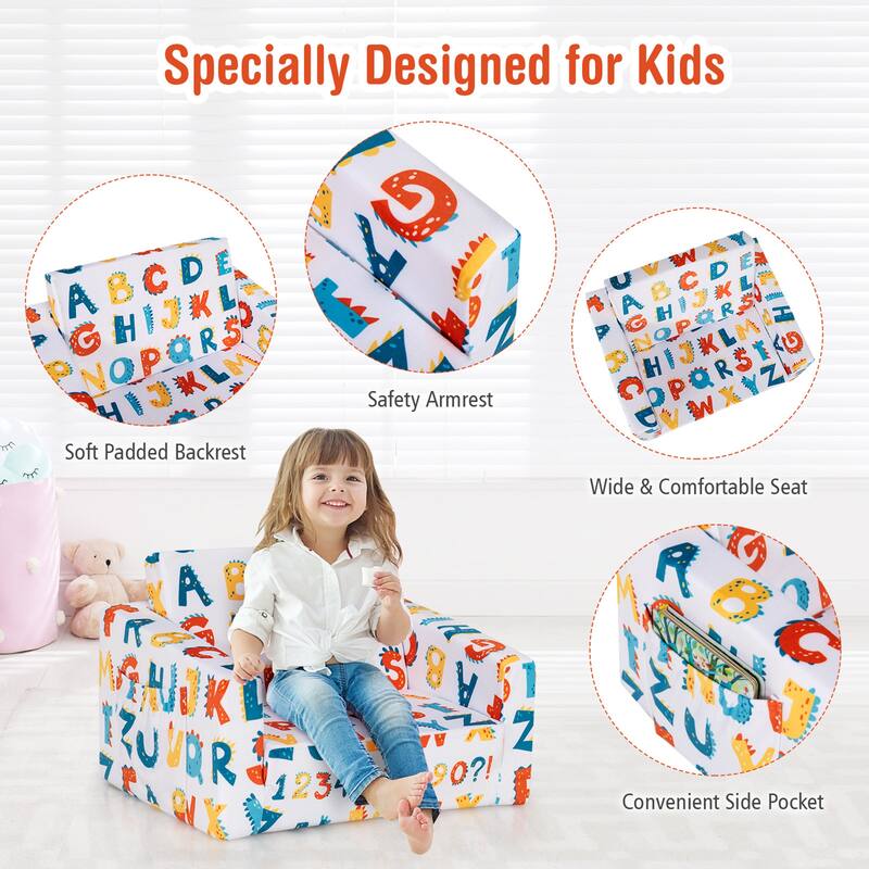 Gymax 2 in 1 Kids Convertible Sofa Children Flip-out Chair Lounger - See Details