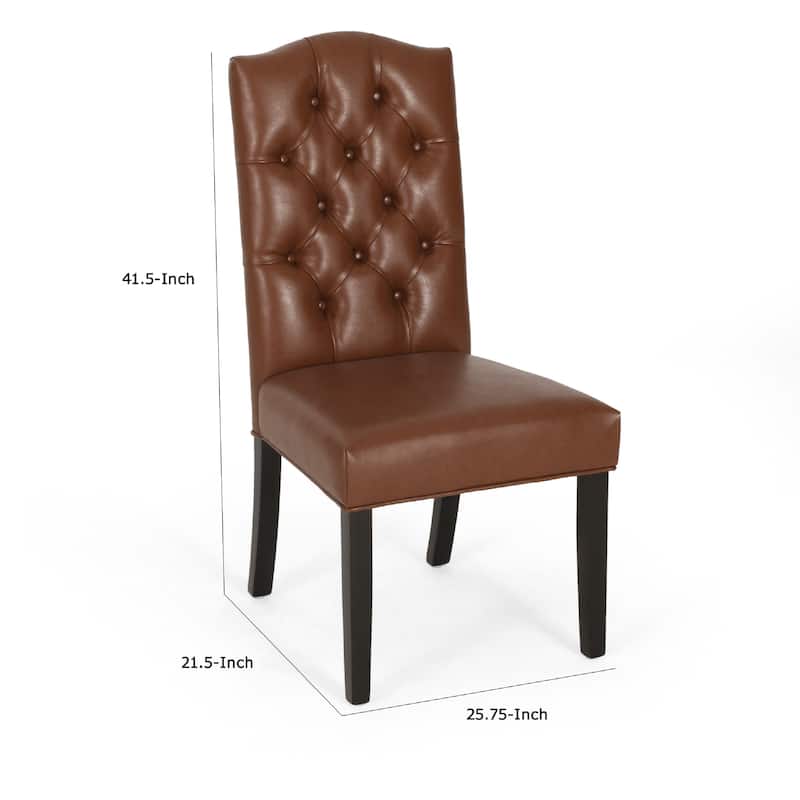 Elona Dining Chair Set of 2, Crown Top, Brown Tufted Faux Leather