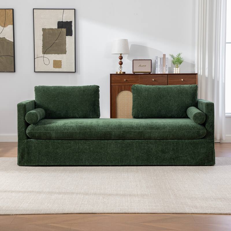 82.68" Extra-Wide Two-Seater Sofa with Chenille Upholstery, Armrest & Backrest Pillows for Living Room - Green