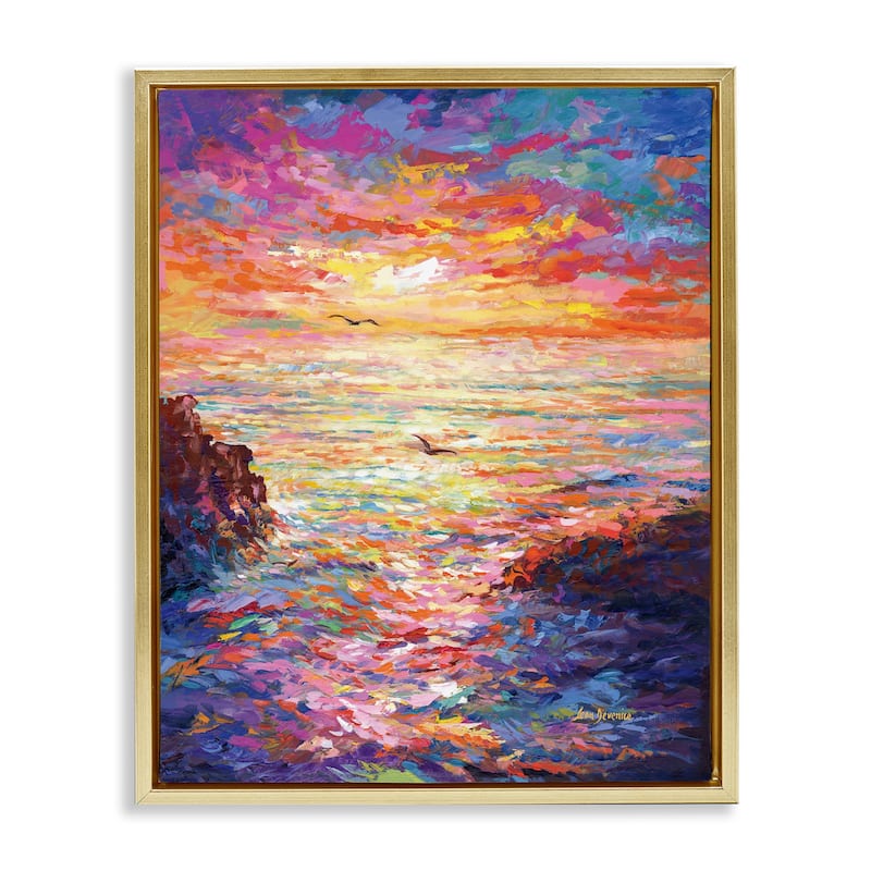 Stupell Vibrant Abstract Ocean Sunset Framed Floater Canvas Wall Art Design by Leon Devenice