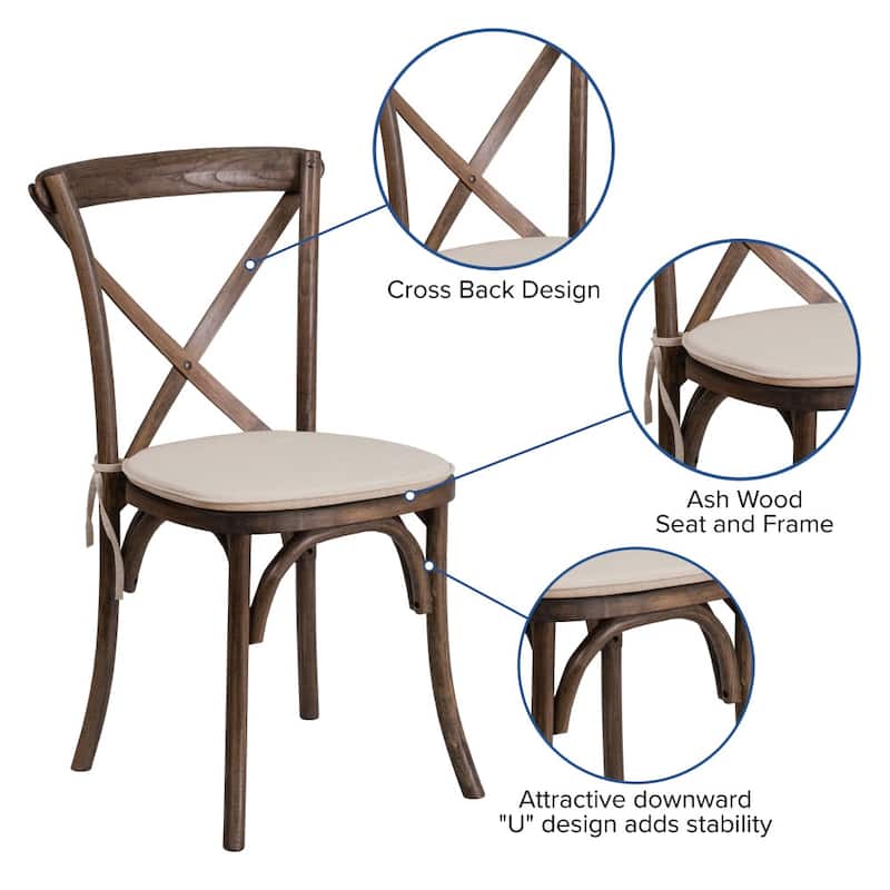 2 Pk. Stackable Wood Cross Back Chair with Cushion